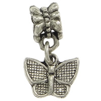 European Style Tibetan Style Dangle Beads, Butterfly, antique silver color plated, without troll, nickel, lead & cadmium free, 13x10x1mm, 6.5x11x7mm, Hole:Approx 4.5mm, 300PCs/Lot, Sold By Lot