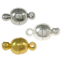 Messing Magnetverschluss, oval, plattiert, Einzelstrang, keine, frei von Nickel, Blei & Kadmium, 12x6x6mm, Bohrung:ca. 1mm, 200PCs/Menge, verkauft von Menge