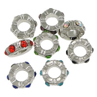 Tibetan Style European Beads, Rondelle, platinum color plated, without troll & with rhinestone, more colors for choice, nickel, lead & cadmium free, 3.50x10x3.50mm, Hole:Approx 5mm, 200PCs/Lot, Sold By Lot