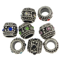 Tibetan Style European Beads, Oval, antique silver color plated, without troll & with rhinestone, more colors for choice, nickel, lead & cadmium free, 8.50x10x10mm, Hole:Approx 5.5-5.7mm, 200PCs/Lot, Sold By Lot