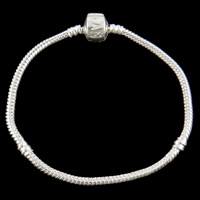 Brass European Bracelet, silver color plated, with letter pattern, nickel, lead & cadmium free, 3mm, Length:Approx 7.5 Inch, 10Strands/Bag, Sold By Bag