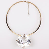 Zinc Alloy smykker halskæde, med Krystal, med 5cm extender kæde, Flad Rund, guldfarve belagt, flere farver til valg, nikkel, bly & cadmium fri, 55mm, Længde Ca. 16 inch, 12Strands/Bag, Solgt af Bag