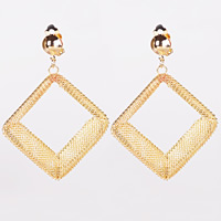 Tibetan Style Clip Earring, brass earring lever back clip, Rhombus, gold color plated, nickel, lead & cadmium free, 90x65mm, 12Pairs/Bag, Sold By Bag