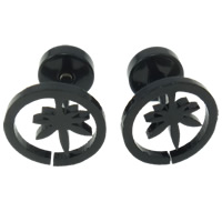 Stainless Steel Ear Piercing Jewelry Flat Round black ionic Sold By Pair