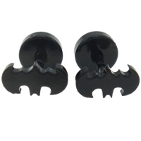 Bijoux de piercing d'oreille en acier inoxydable, Chauve-souris, ionique noire, 8x4x9mm, Vendu par paire