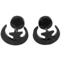 Rostfritt stål Ear Piercing Smycken, ROSTFRITT STÅL, Månen, svart jonisk, 9x10x9.50mm, Säljs av Par