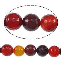 Naturlig rød agat perler, Red Agate, Runde, facetteret, 10mm, Hole:Ca. 1.2mm, Længde Ca. 14 inch, 10Strands/Lot, Ca. 38pc'er/Strand, Solgt af Lot