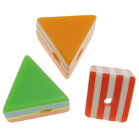 Granos rayados de la resina, Triángulo, veta, color mixto, 12x10x9mm, agujero:aproximado 2mm, 1000PCs/Bolsa, Vendido por Bolsa