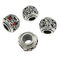 Brass European Beads, Rondelle, antique silver color plated, without troll & with rhinestone, more colors for choice, nickel, lead & cadmium free, 9x11.50mm, Hole:Approx 5mm, 200PCs/Lot, Sold By Lot