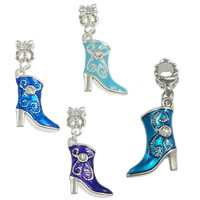 Brass European Pendant Shoes platinum color plated enamel & with rhinestone nickel lead & cadmium free 34mm Approx 4.5mm Sold By Lot