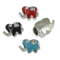 Brass European Beads, Elephant, platinum color plated, without troll & enamel & with rhinestone, more colors for choice, nickel, lead & cadmium free, 14.50x10x7.50mm, Hole:Approx 4.5mm, 100PCs/Lot, Sold By Lot