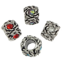 Brass European Beads, Donut, antique silver color plated, without troll & with rhinestone, more colors for choice, nickel, lead & cadmium free, 9x12mm, Hole:Approx 5mm, 200PCs/Lot, Sold By Lot