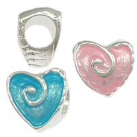 Brass European Beads Heart silver color plated without troll & enamel nickel lead & cadmium free Approx 5mm Sold By Lot