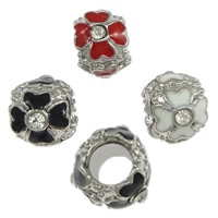 Brass European Beads, Rondelle, platinum color plated, without troll & enamel & with rhinestone, more colors for choice, nickel, lead & cadmium free, 8x10mm, Hole:Approx 5mm, 100PCs/Lot, Sold By Lot