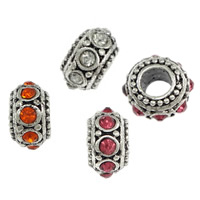 Brass European Beads, Rondelle, antique silver color plated, without troll & with rhinestone, more colors for choice, nickel, lead & cadmium free, 7x11mm, Hole:Approx 4.5mm, 200PCs/Lot, Sold By Lot