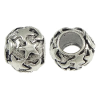 Brass European Beads, Rondelle, antique silver color plated, with star pattern & without troll, nickel, lead & cadmium free, 9x11mm, Hole:Approx 5mm, 200PCs/Lot, Sold By Lot