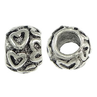 Brass European Beads, Rondelle, antique silver color plated, with heart pattern & without troll, nickel, lead & cadmium free, 7x9mm, Hole:Approx 4.5mm, 200PCs/Lot, Sold By Lot
