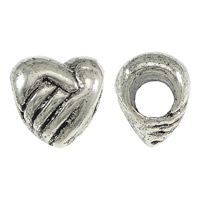 Brass European Beads, Heart, antique silver color plated, without troll, nickel, lead & cadmium free, 10x10x8mm, Hole:Approx 4.5mm, 200PCs/Lot, Sold By Lot
