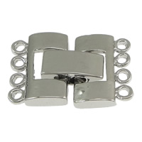 Brass Fold Over Clasp, platinum color plated, 4-strand, nickel, lead & cadmium free, 20mm, 13x10x3mm, 10x4.5x4mm, Hole:Approx 1mm, 100Sets/Lot, Sold By Lot
