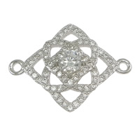 925 Sterling Silver Connectors, Rhombus, micro pave cubic zirconia & 1/1 loop, 22x16x4mm, Hole:Approx 1mm, 5PCs/Lot, Sold By Lot