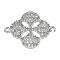 925 Sterling Silver Connectors, Flower, micro pave cubic zirconia & 1/1 loop, 23x18x2mm, Hole:Approx 1.5mm, 5PCs/Lot, Sold By Lot