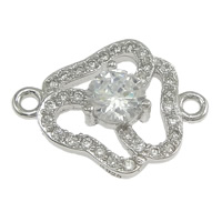 925 Sterling Silver Connectors, Flower, micro pave cubic zirconia & 1/1 loop, 17x13.50x3.50mm, Hole:Approx 1.5mm, 10PCs/Lot, Sold By Lot