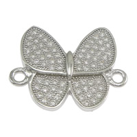 925 Sterling Silver Connectors, Butterfly, micro pave cubic zirconia & 1/1 loop, 20x16x2.50mm, Hole:Approx 1.5mm, 5PCs/Lot, Sold By Lot