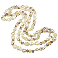 Пресноводные жемчуги Свитер ожерелье, с Кристаллы, Потрясённый, натуральный, разноцветный, 9-20mm, Продан через Приблизительно 48 дюймовый Strand