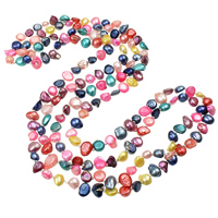 Пресноводные перлы ожерелье цепи свитера, Пресноводные жемчуги, с Стеклянный бисер, Стиль Барокко, разноцветный, 7-10mm, Продан через Приблизительно 59.5 дюймовый Strand