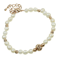 perla d'acquadolce coltivata naturalmente braccialetto, ottone laccetto, with 5.5cm extender chain, Patata, naturale, bianco, 5-7mm, Venduto per Appross. 7.5 pollice filo