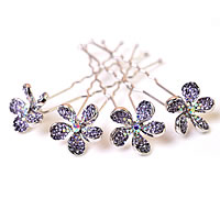Hair Pins, Tibetan Style, Flower, platinum color plated, with Czech rhinestone, more colors for choice, nickel, lead & cadmium free, 69x19mm, 10Bags/Lot, 4/Bag, Sold By Lot