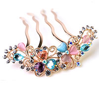 Decorative Hair Combs Zinc Alloy with Cats Eye & Crystal real rose gold plated with Czech rhinestone & faceted nickel lead & cadmium free Sold By Lot