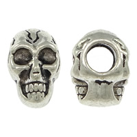 Tibetan Style Beads Setting, Skull, antique silver color plated, nickel, lead & cadmium free, 8x12x9mm, Hole:Approx 4mm, Inner Diameter:Approx 2mm, 500PCs/Lot, Sold By Lot
