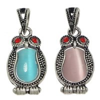 Cats Eye Pendants Zinc Alloy with Cats Eye Owl antique silver color plated with rhinestone nickel lead & cadmium free Approx Sold By Lot