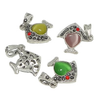 Cats Eye Pendants Zinc Alloy with Cats Eye Fish antique silver color plated with rhinestone & hollow nickel lead & cadmium free Approx Sold By Lot