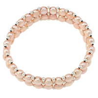 Freshwater Cultured Pearl Bracelet, Freshwater Pearl, with Brass, Button, natural, 2-strand, more colors for choice, 5-6mm, Length:Approx 6.5 Inch, 10Strands/Bag, Sold By Bag