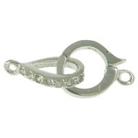 Brass Fold Over Clasp, platinum color plated, with rhinestone & single-strand, nickel, lead & cadmium free, 9x21x7mm, Hole:Approx 1.5mm, 20PCs/Lot, Sold By Lot