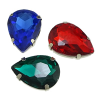 Glass Cabochons, Brass, with Glass, Teardrop, platinum color plated, flat back & faceted, more colors for choice, nickel, lead & cadmium free, 18x25x7.50mm, 100PCs/Lot, Sold By Lot