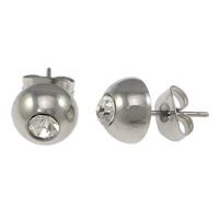 Stainless Steel Stud Earrings, with rhinestone, original color, 8x15.50mm, 200Pairs/Lot, Sold By Lot