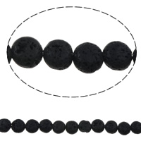 Natürliche Lava Perlen, rund, schwarz, 10mm, Bohrung:ca. 1mm, ca. 38PCs/Strang, verkauft per ca. 15 ZollInch Strang