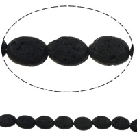 Natürliche Lava Perlen, flachoval, schwarz, 10x14x5mm, Bohrung:ca. 1mm, ca. 28PCs/Strang, verkauft per ca. 15 ZollInch Strang