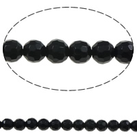 Natürliche schwarze Achat Perlen, Schwarzer Achat, rund, facettierte, 8mm, Bohrung:ca. 1.5mm, ca. 50PCs/Strang, verkauft per ca. 15 ZollInch Strang