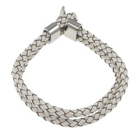 Cowhide Bracelet, stainless steel clasp, 2-strand, white, 5mm, 13x8x8mm, 18x23x8mm, Length:Approx 8.5 Inch, 10Strands/Lot, Sold By Lot