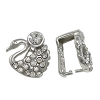 Tibetan Style Pinch Bail, Swan, platinum color plated, with rhinestone, nickel, lead & cadmium free, 13x14x3mm, 1mm, 100PCs/Lot, Sold By Lot