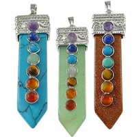 Gemstone Pendants Jewelry, with Tibetan Style, platinum color plated, different materials for choice, nickel, lead & cadmium free, 17x56x10mm, Hole:Approx 5x7mm, Sold By PC