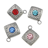 Stainless Steel Pendants, Rhombus, with rhinestone, more colors for choice, 12x14.50x6.50mm, Hole:Approx 2mm, 200PCs/Lot, Sold By Lot