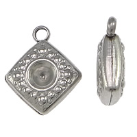 Tibetan Style Pendant Rhinestone Setting, Stainless Steel, Rhombus, original color, 12x14.50x4mm, Hole:Approx 2mm, Inner Diameter:Approx 4mm, 200PCs/Lot, Sold By Lot