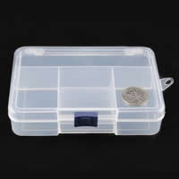 Plastic Beads Container, Rectangle, 5 cells & transparent, white, 145x100x31mm, 50PCs/Lot, Sold By Lot
