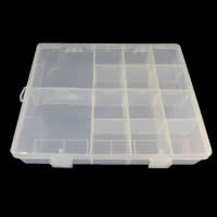 Caixa de jóias da unha, plástico, Retângulo, transparente & 14 células, branco, 210x170x40mm, 15PCs/Lot, vendido por Lot