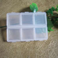 Smykker Perler Container, Plastic, Rektangel, gennemsigtig & 6 celler, hvid, 80x60x15mm, 120pc'er/Lot, Solgt af Lot